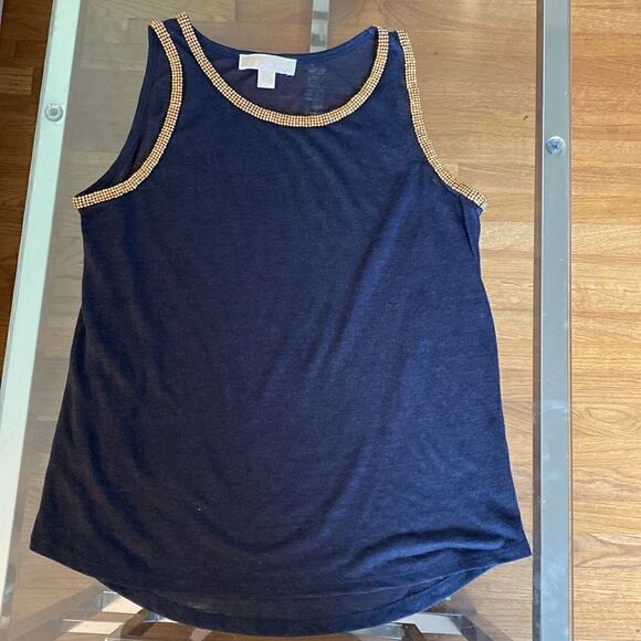 Michael Kors, Black knit tank top, with gold beading around arms and collar. M - Picture 2 of 14